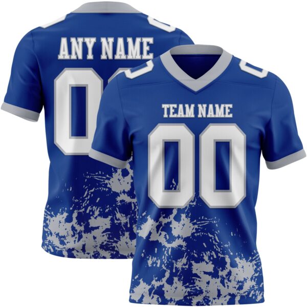 Custom Royal White-Gray 3D Pattern Splash Authentic Football Jersey