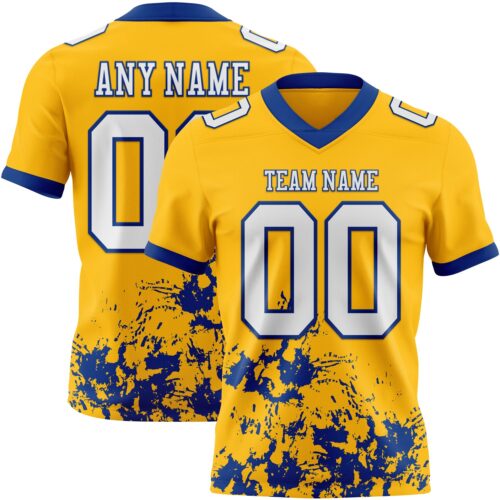 Custom Gold White-Royal 3D Pattern Splash Authentic Football Jersey