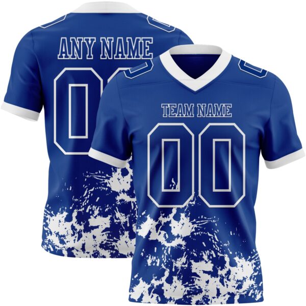 Custom Royal White 3D Pattern Splash Authentic Football Jersey