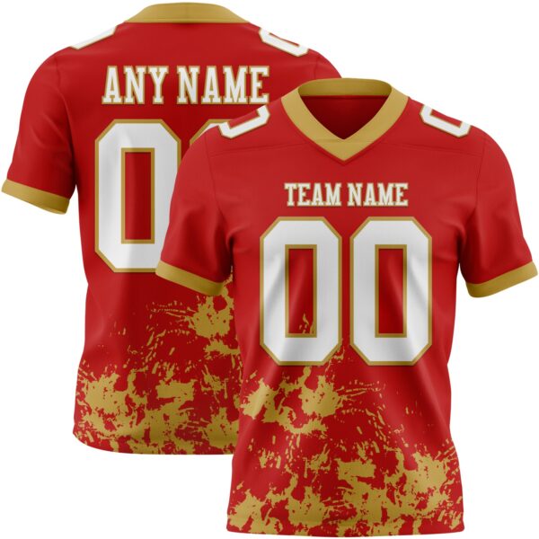 Custom Red White-Old Gold 3D Pattern Splash Authentic Football Jersey