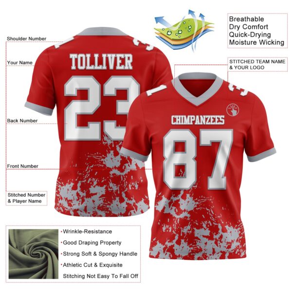 Custom Red White-Gray 3D Pattern Splash Authentic Football Jersey
