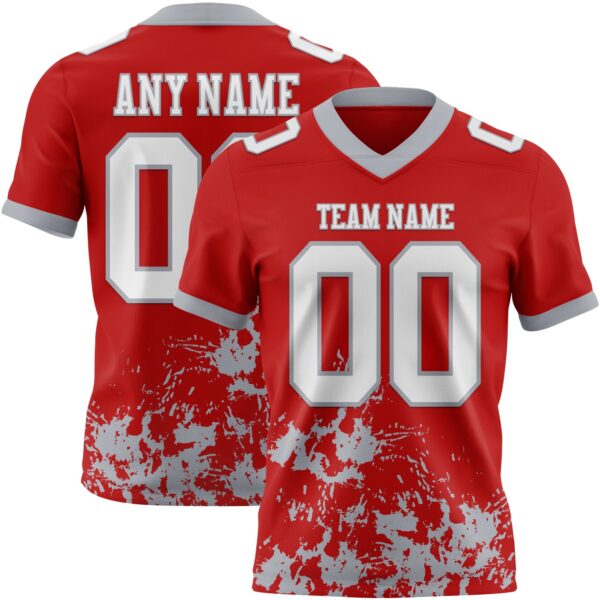 Custom Red White-Gray 3D Pattern Splash Authentic Football Jersey