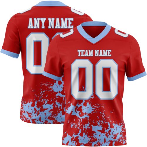 Custom Red White-Light Blue 3D Pattern Splash Authentic Football Jersey
