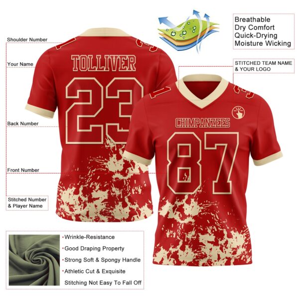 Custom Red Cream 3D Pattern Splash Authentic Football Jersey