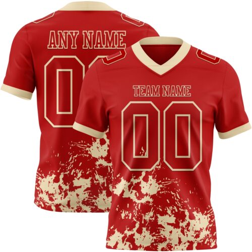 Custom Red Cream 3D Pattern Splash Authentic Football Jersey