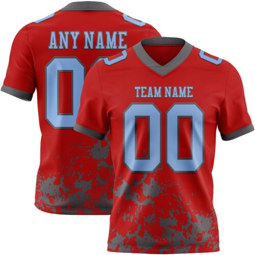Custom Red Light Blue-Steel Gray 3D Pattern Splash Authentic Football Jersey