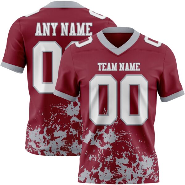 Custom Crimson White-Gray 3D Pattern Splash Authentic Football Jersey