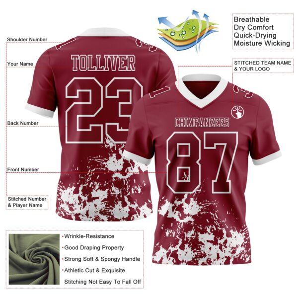 Custom Crimson White 3D Pattern Splash Authentic Football Jersey