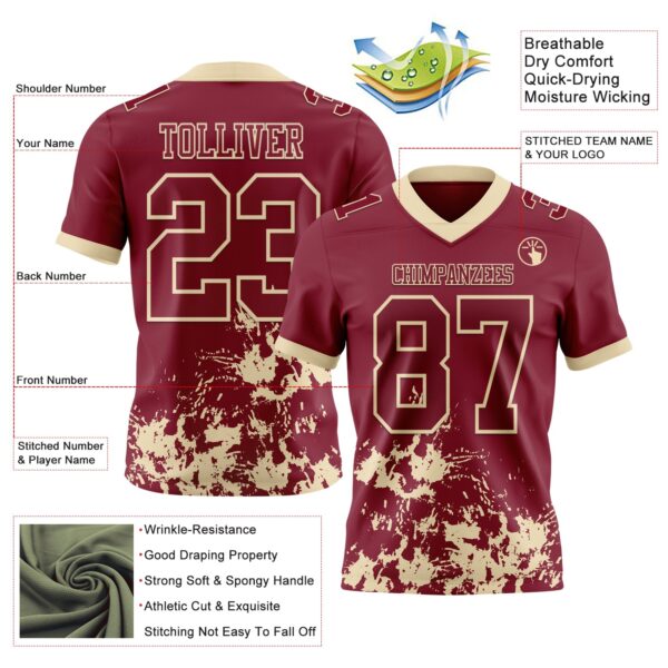 Custom Crimson Cream 3D Pattern Splash Authentic Football Jersey