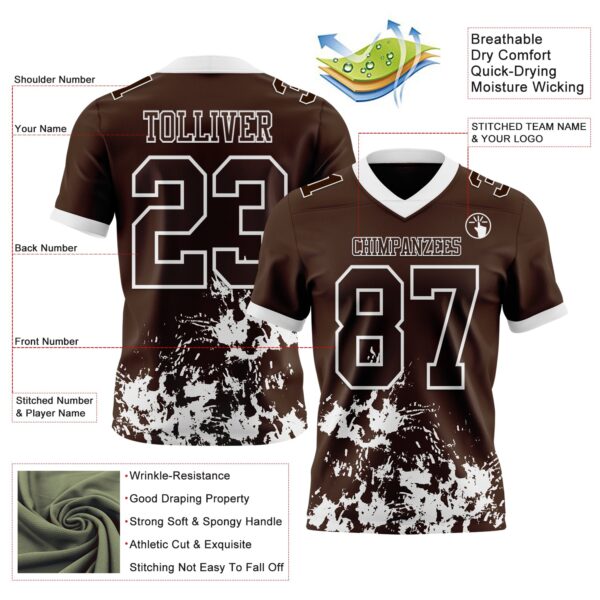 Custom Brown White 3D Pattern Splash Authentic Football Jersey