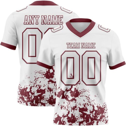 Custom White Burgundy 3D Pattern Splash Authentic Football Jersey