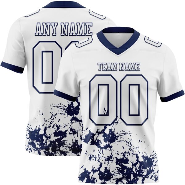 Custom White Navy 3D Pattern Splash Authentic Football Jersey