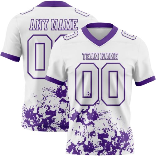 Custom White Purple 3D Pattern Splash Authentic Football Jersey