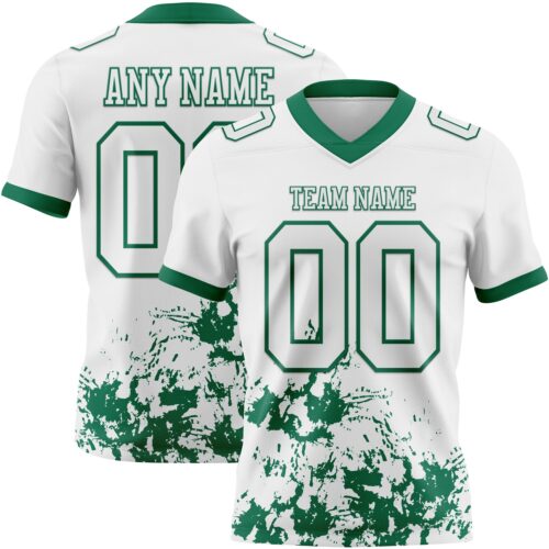 Custom White Kelly Green 3D Pattern Splash Authentic Football Jersey