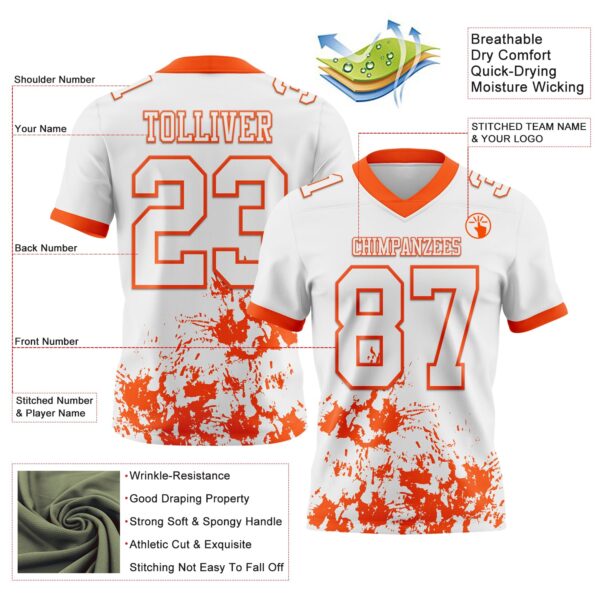 Custom White Orange 3D Pattern Splash Authentic Football Jersey