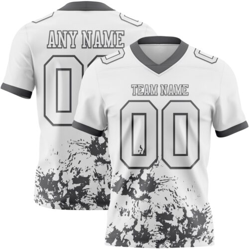 Custom White Steel Gray 3D Pattern Splash Authentic Football Jersey