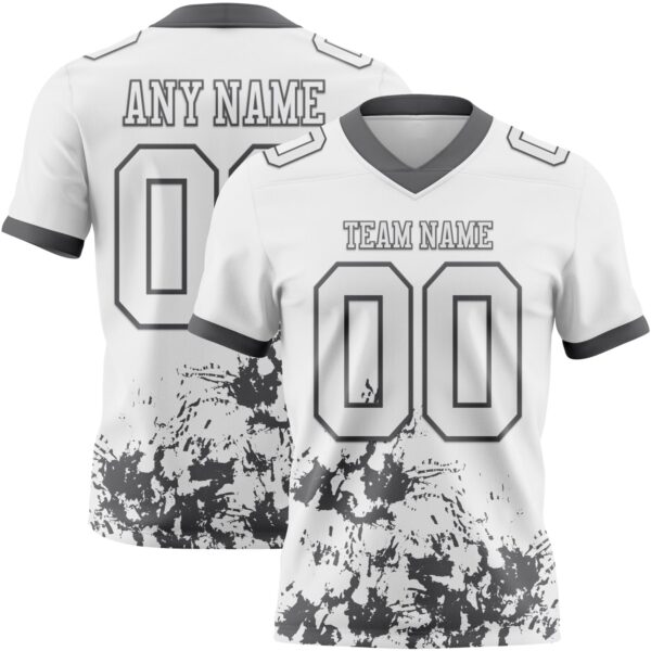 Custom White Steel Gray 3D Pattern Splash Authentic Football Jersey
