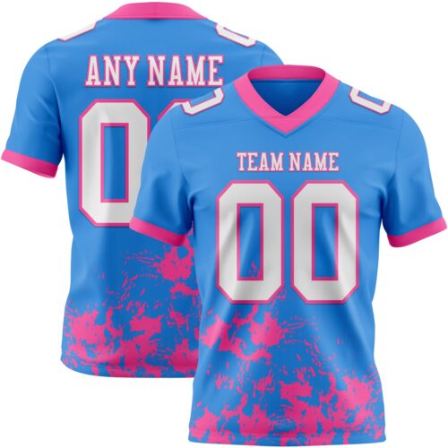 Custom Powder Blue White-Pink 3D Pattern Splash Authentic Football Jersey