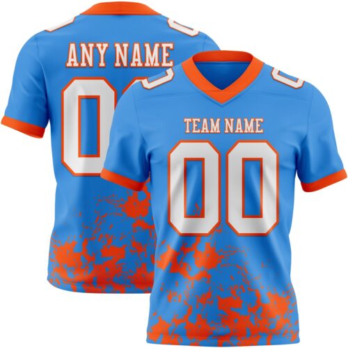 Custom Powder Blue White-Orange 3D Pattern Splash Authentic Football Jersey