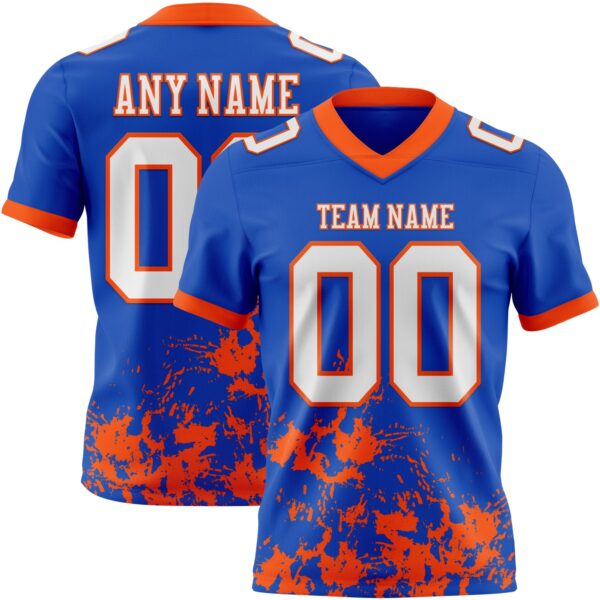 Custom Thunder Blue White-Orange 3D Pattern Splash Authentic Football Jersey