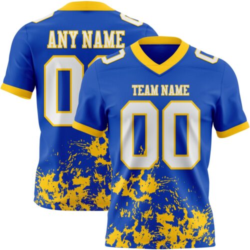 Custom Thunder Blue White-Yellow 3D Pattern Splash Authentic Football Jersey