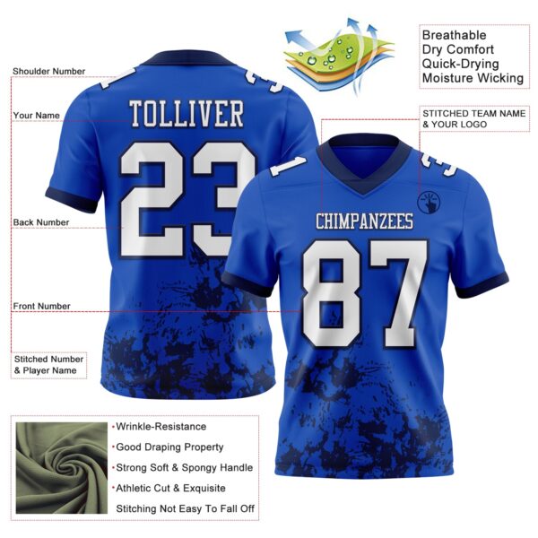 Custom Thunder Blue White-Navy 3D Pattern Splash Authentic Football Jersey