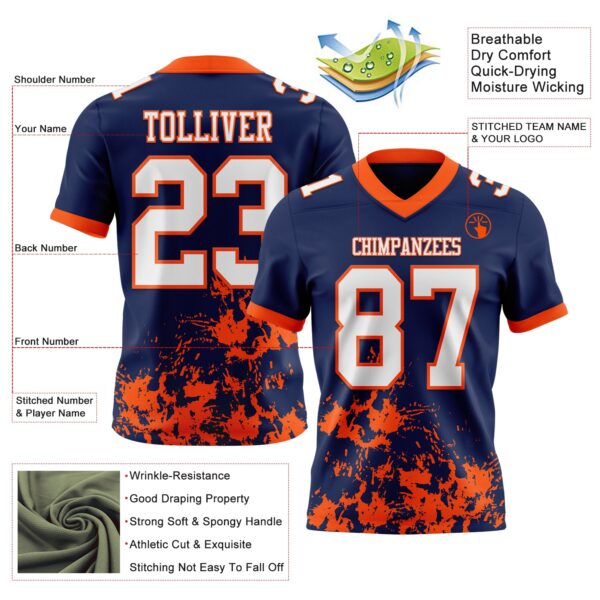 Custom Navy White-Orange 3D Pattern Splash Authentic Football Jersey