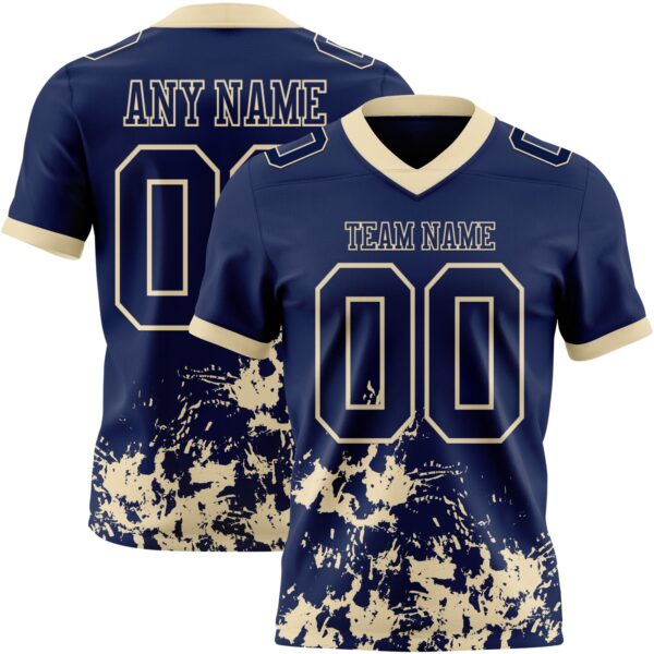 Custom Navy Cream 3D Pattern Splash Authentic Football Jersey