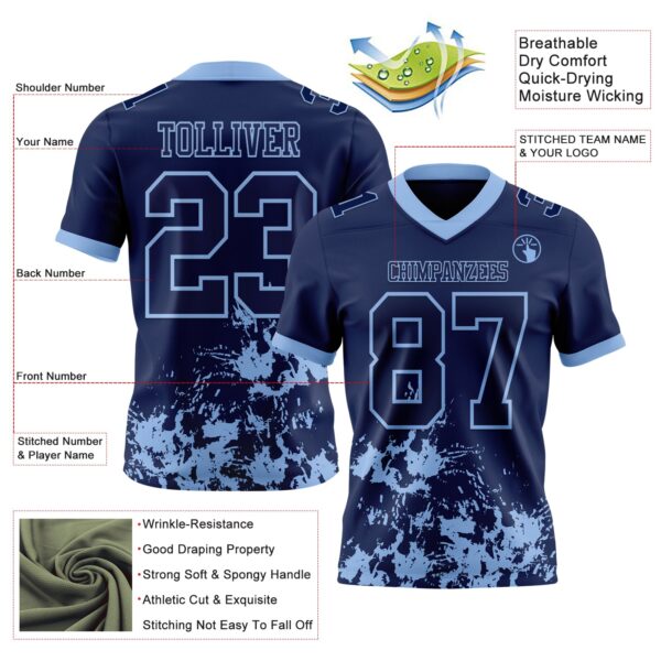 Custom Navy Light Blue 3D Pattern Splash Authentic Football Jersey
