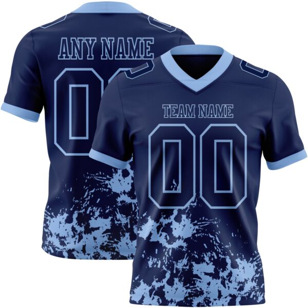 Custom Navy Light Blue 3D Pattern Splash Authentic Football Jersey