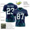 Custom Navy White-Teal 3D Pattern Splash Authentic Football Jersey