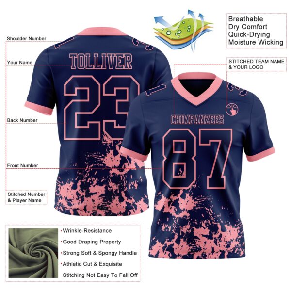 Custom Navy Medium Pink 3D Pattern Splash Authentic Football Jersey