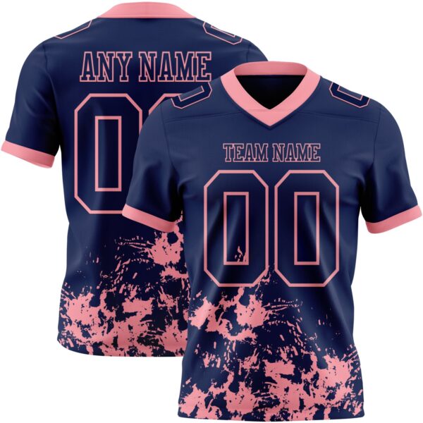 Custom Navy Medium Pink 3D Pattern Splash Authentic Football Jersey