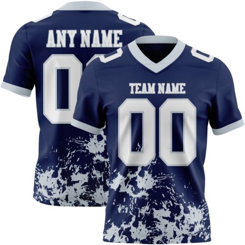 Custom Navy White-Silver 3D Pattern Splash Authentic Football Jersey