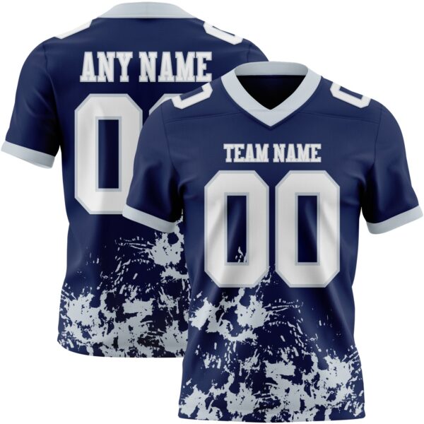 Custom Navy White-Silver 3D Pattern Splash Authentic Football Jersey