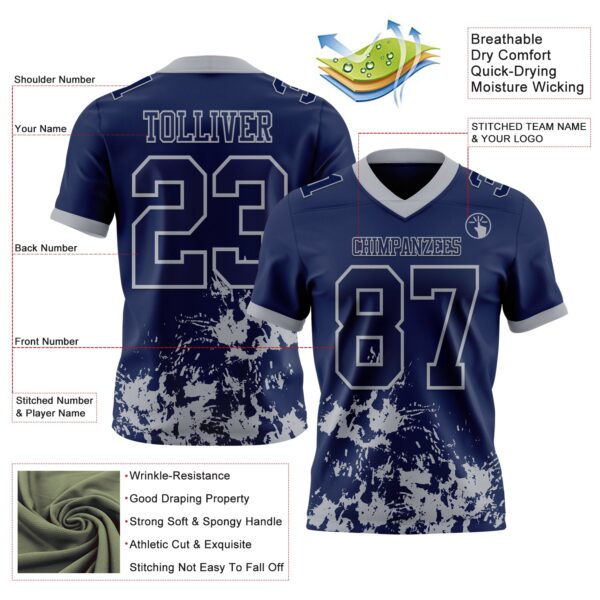 Custom Navy Gray 3D Pattern Splash Authentic Football Jersey