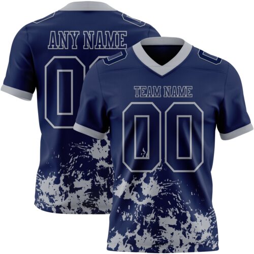Custom Navy Gray 3D Pattern Splash Authentic Football Jersey
