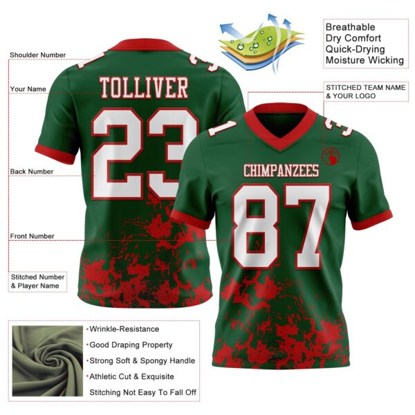 Custom Green White-Red 3D Pattern Splash Authentic Football Jersey