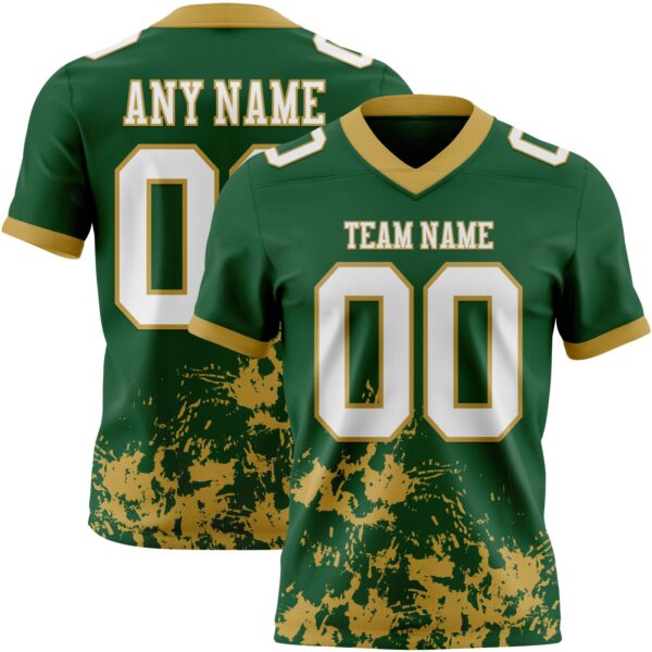 Custom Green White-Old Gold 3D Pattern Splash Authentic Football Jersey