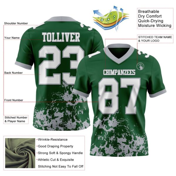 Custom Green White-Gray 3D Pattern Splash Authentic Football Jersey