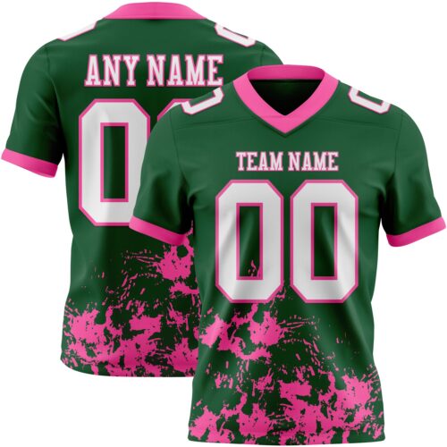 Custom Green White-Pink 3D Pattern Splash Authentic Football Jersey