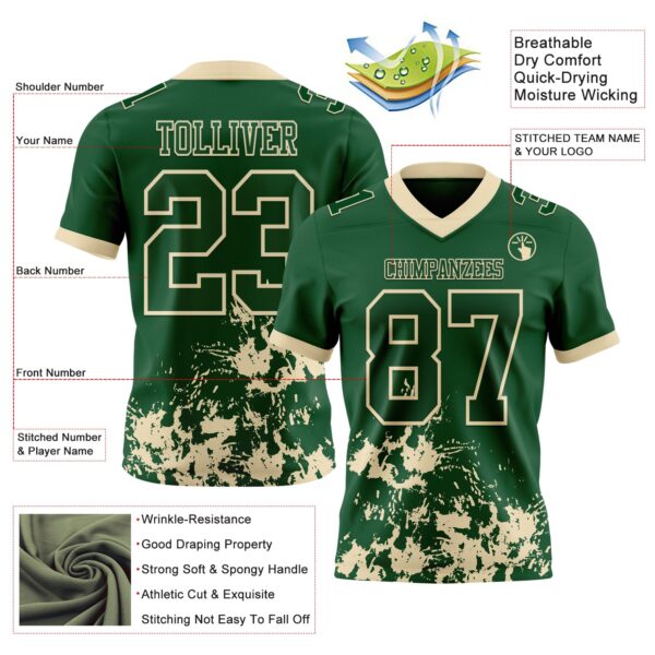 Custom Green Cream 3D Pattern Splash Authentic Football Jersey