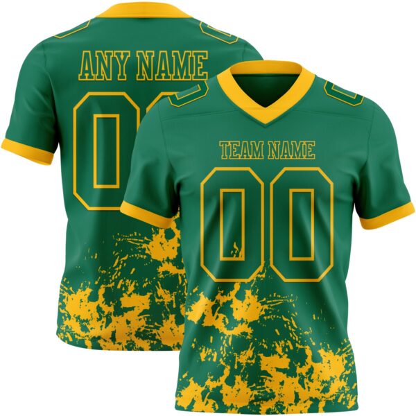 Custom Kelly Green Gold 3D Pattern Splash Authentic Football Jersey