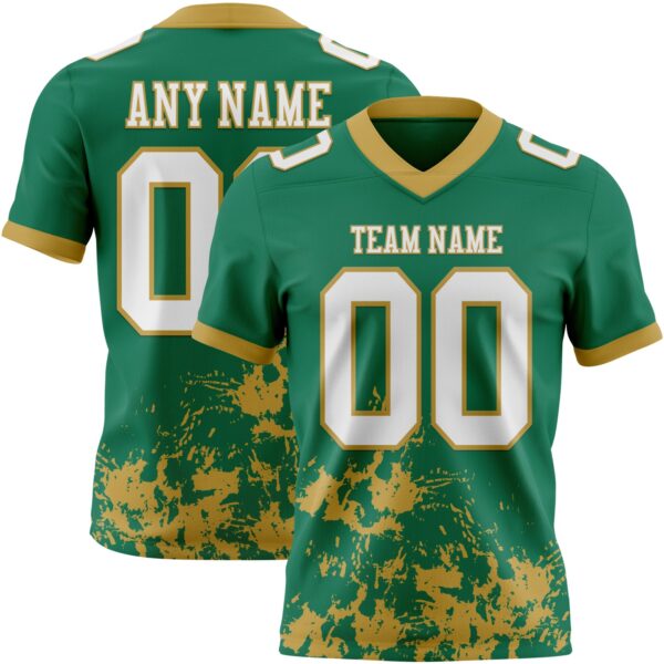 Custom Kelly Green White-Old Gold 3D Pattern Splash Authentic Football Jersey