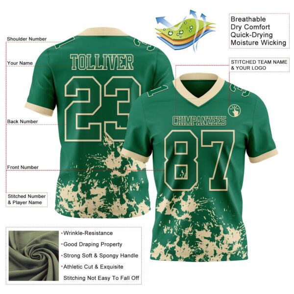 Custom Kelly Green Cream 3D Pattern Splash Authentic Football Jersey