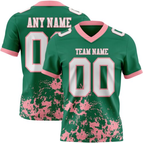 Custom Kelly Green White-Medium Pink 3D Pattern Splash Authentic Football Jersey