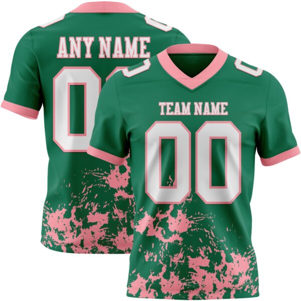 Custom Kelly Green White-Medium Pink 3D Pattern Splash Authentic Football Jersey