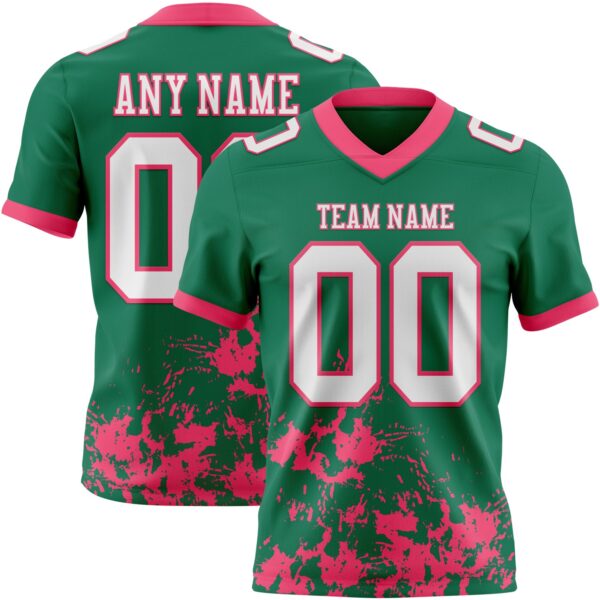 Custom Kelly Green White-Neon Pink 3D Pattern Splash Authentic Football Jersey
