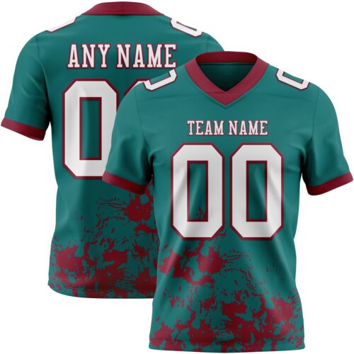 Custom Teal White-Crimson 3D Pattern Splash Authentic Football Jersey