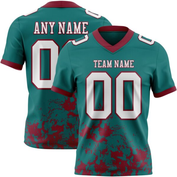 Custom Teal White-Crimson 3D Pattern Splash Authentic Football Jersey